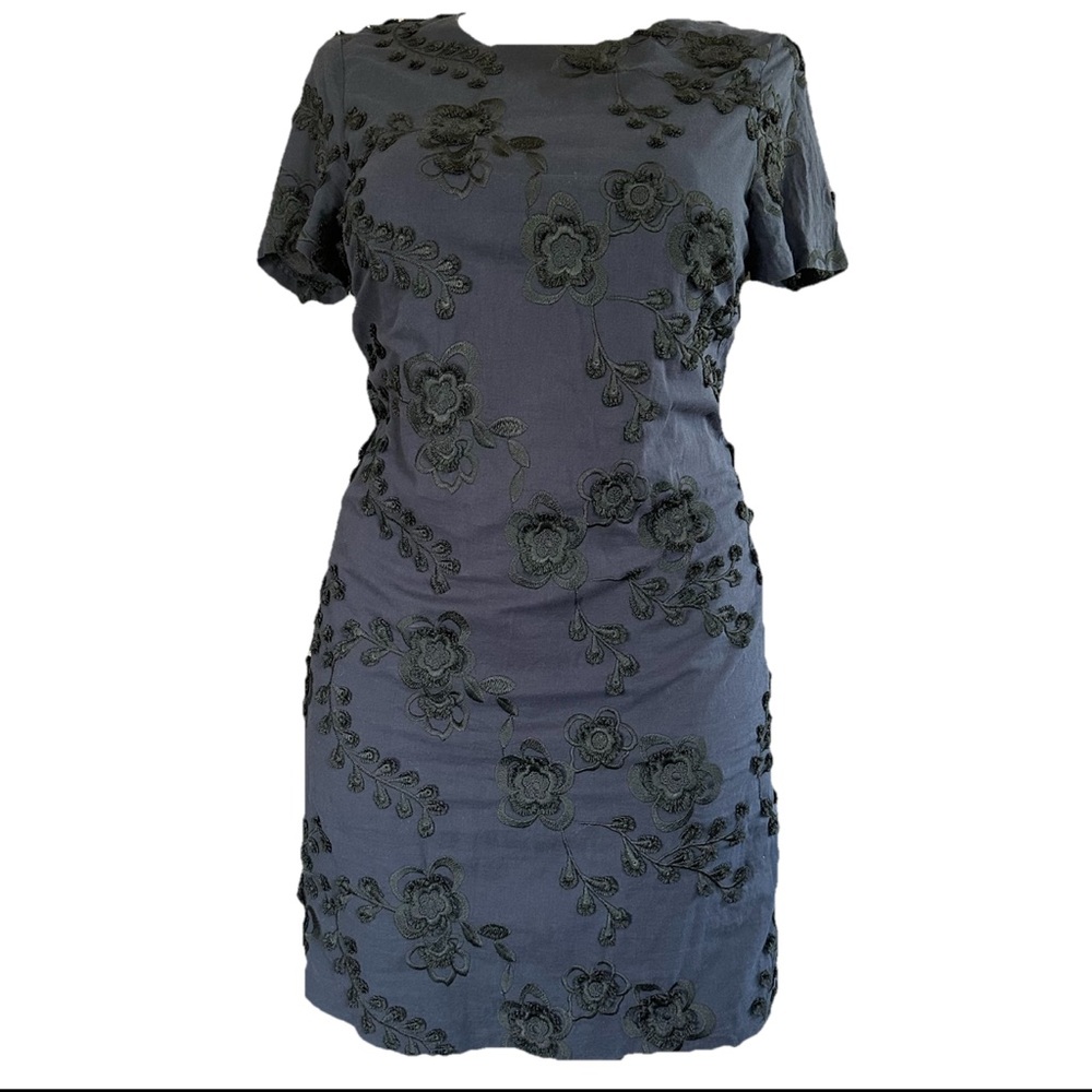 Banana Republic Navy & Black Floral Embroidered Short Sleeve Short Dress 12